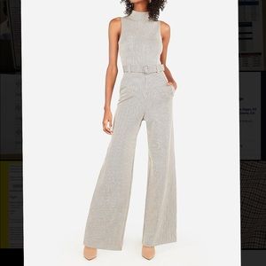Express Houndstooth Mock Neck Wide Leg Jumpsuit